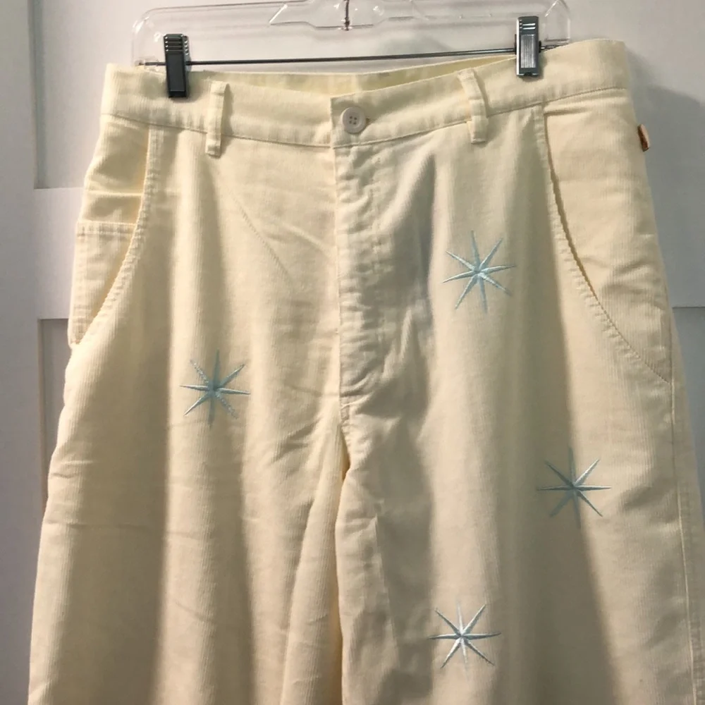 NEW Flan Labs CONSTELLATION CORDUROY PANTS Mens M 100% cotton embroidery NWT